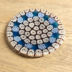 MURANO milliefiorie glass Italy floral blue white trinket decor worry stone